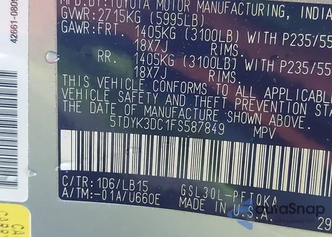 2015 Toyota Sienna Limited Premium 7 Passenger из США, поврежденный, VIN 5TDYK3DC1FS587849